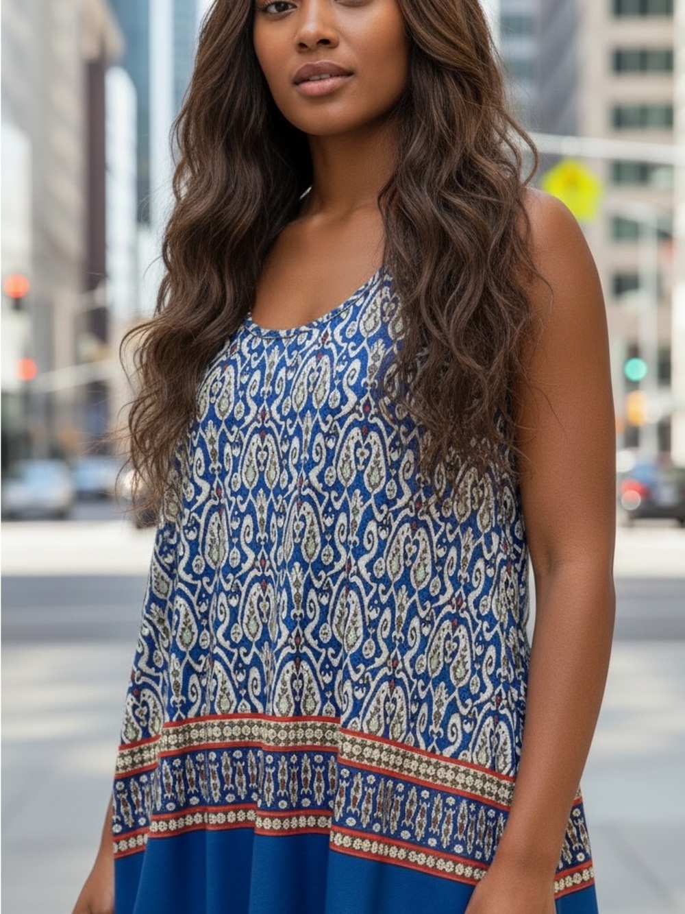 Sunny Leigh M- Blue Printed Sleeveless Women's Top